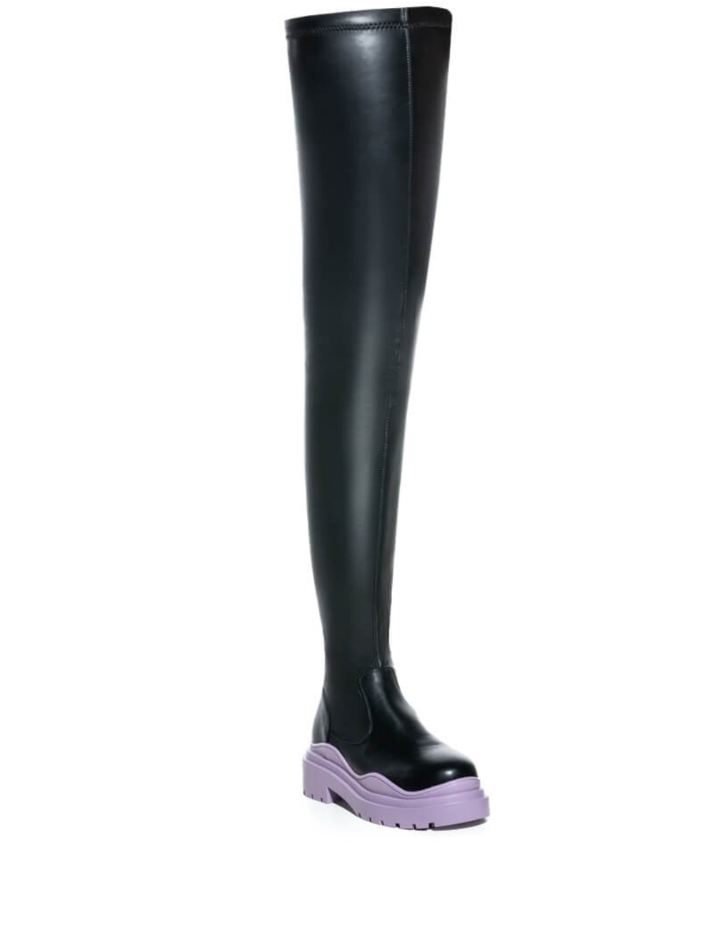 Azalea Wang Black Naomi Thigh High Boots  Purple Lug Sole Boots Flatform Size 9 - Picture 6 of 17
